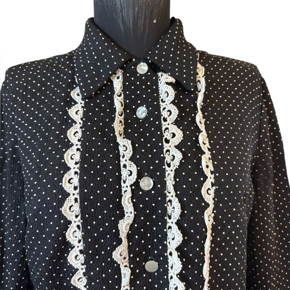 Vintage Normay Black and White Ruffled Bishop Sleeve Dress - Picture 6 of 11
